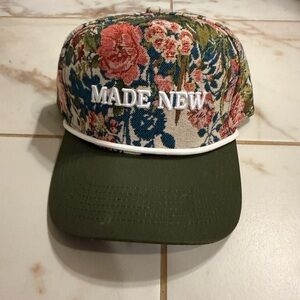 Floral Embroidered Cap with Olive Brim